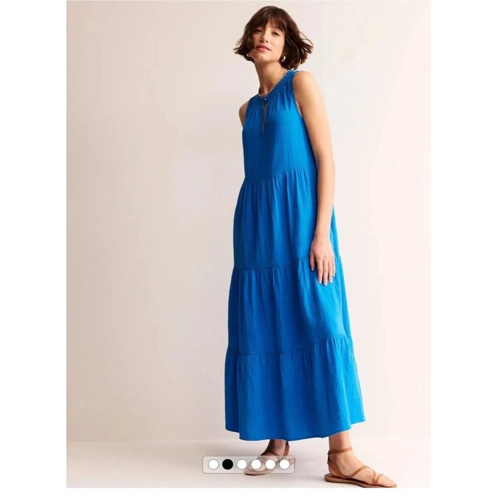 Boden Double Cloth Maxi Tiered Dress Indigo Bunting Blue Womnen's Size 14R
